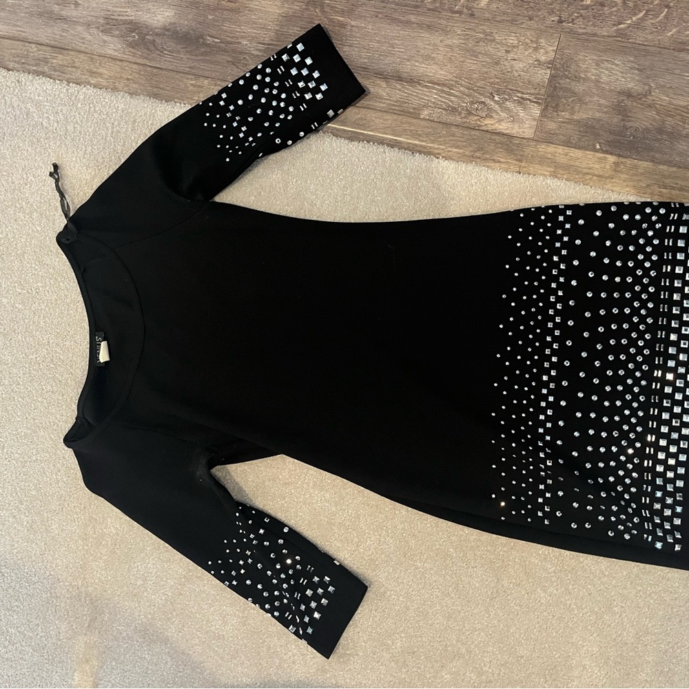 Venus Black Dress with White Studded Accents